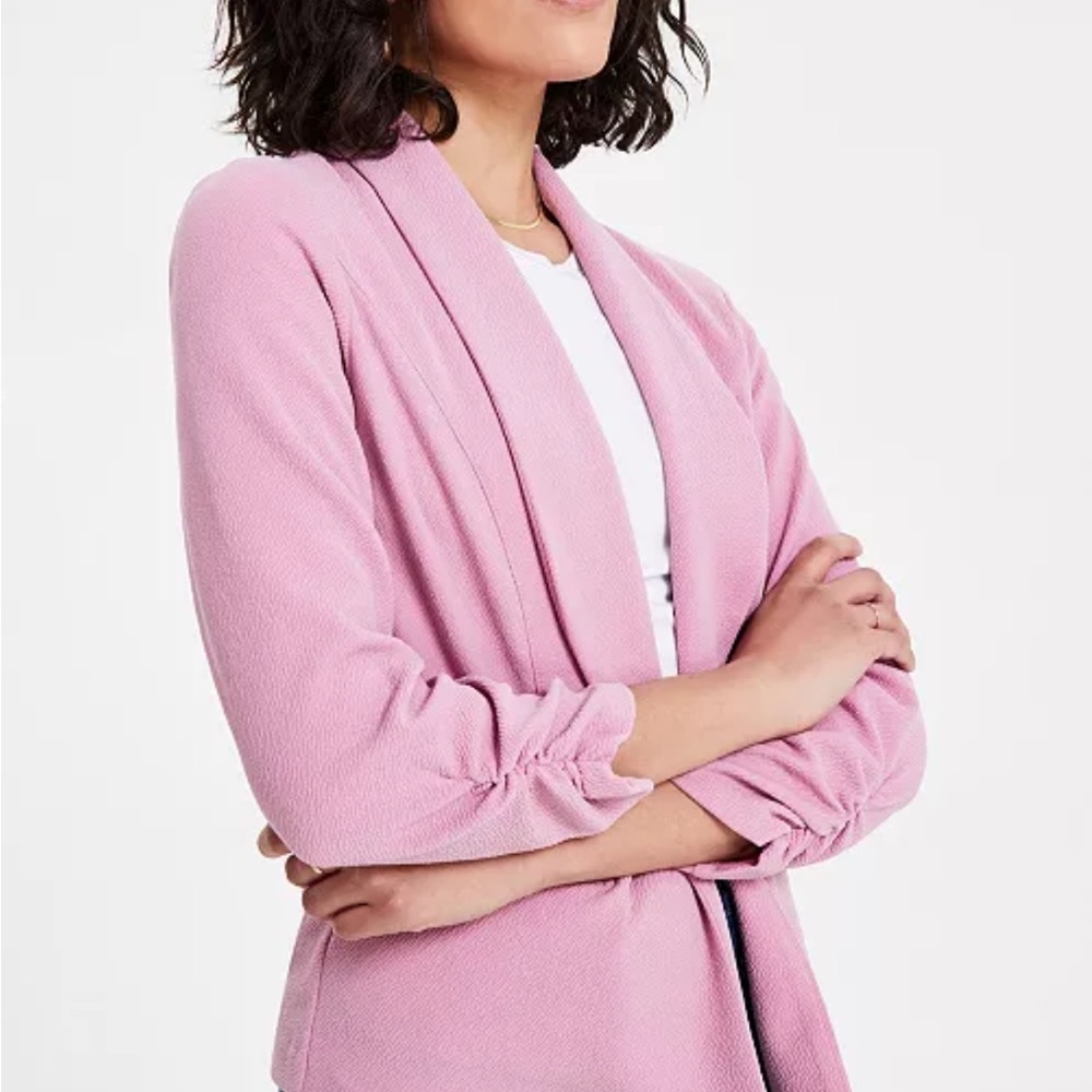 {Bar III} Women's Ruched 3/4-Sleeve Knit Blazer, Pink
